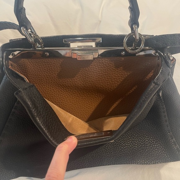 FENDI Peekaboo SMALL Black Saddle Brown Selleria Bag 1048 Hand-Sewn Topstitch - Picture 9 of 16